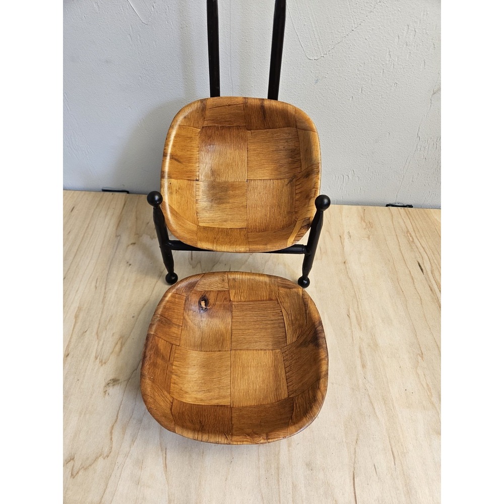 Vintage Parquet Wood Bowls 6" Square Patchwork Serving Bowls Set of 2